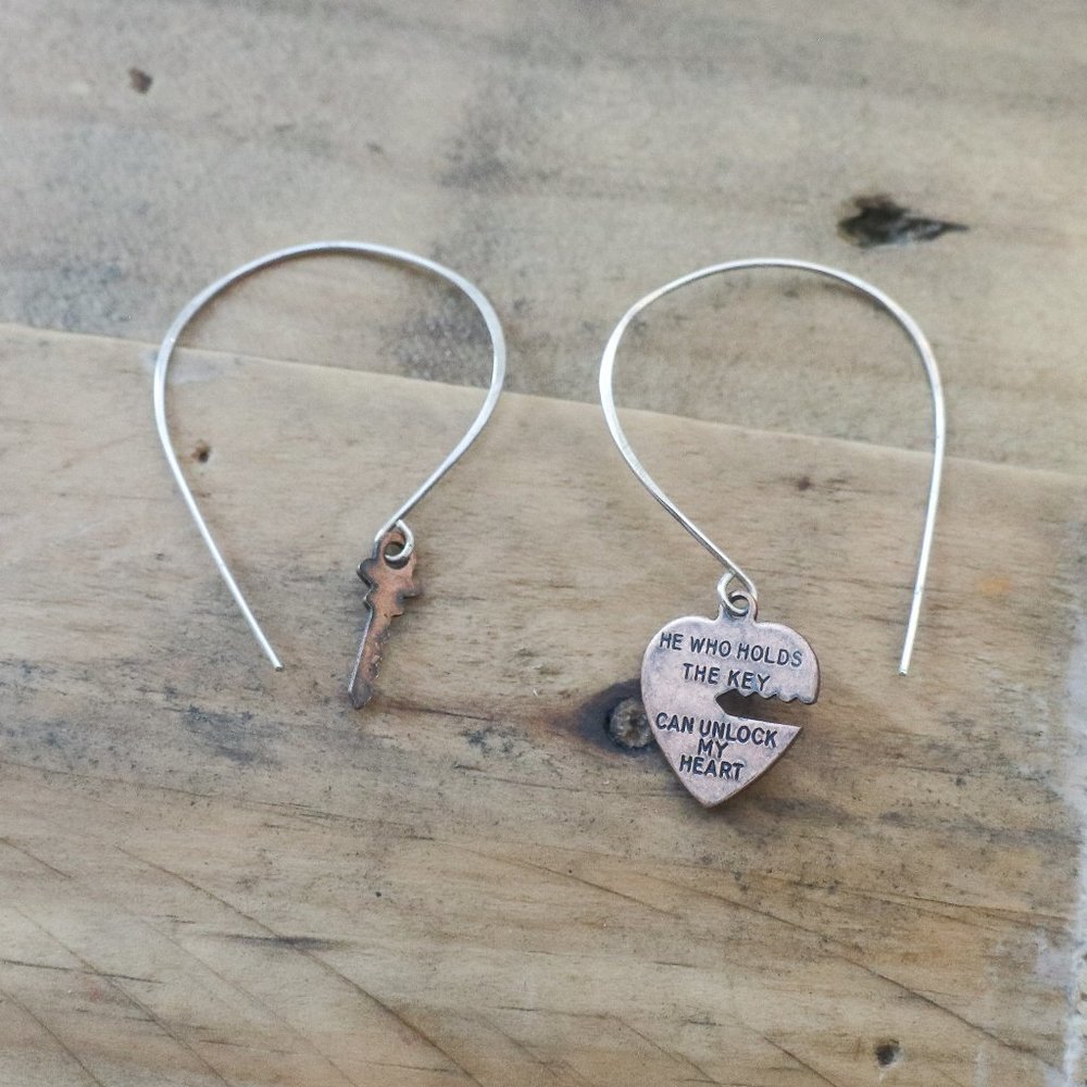 Boutique Sterling Earrings With Brass Vintage Key